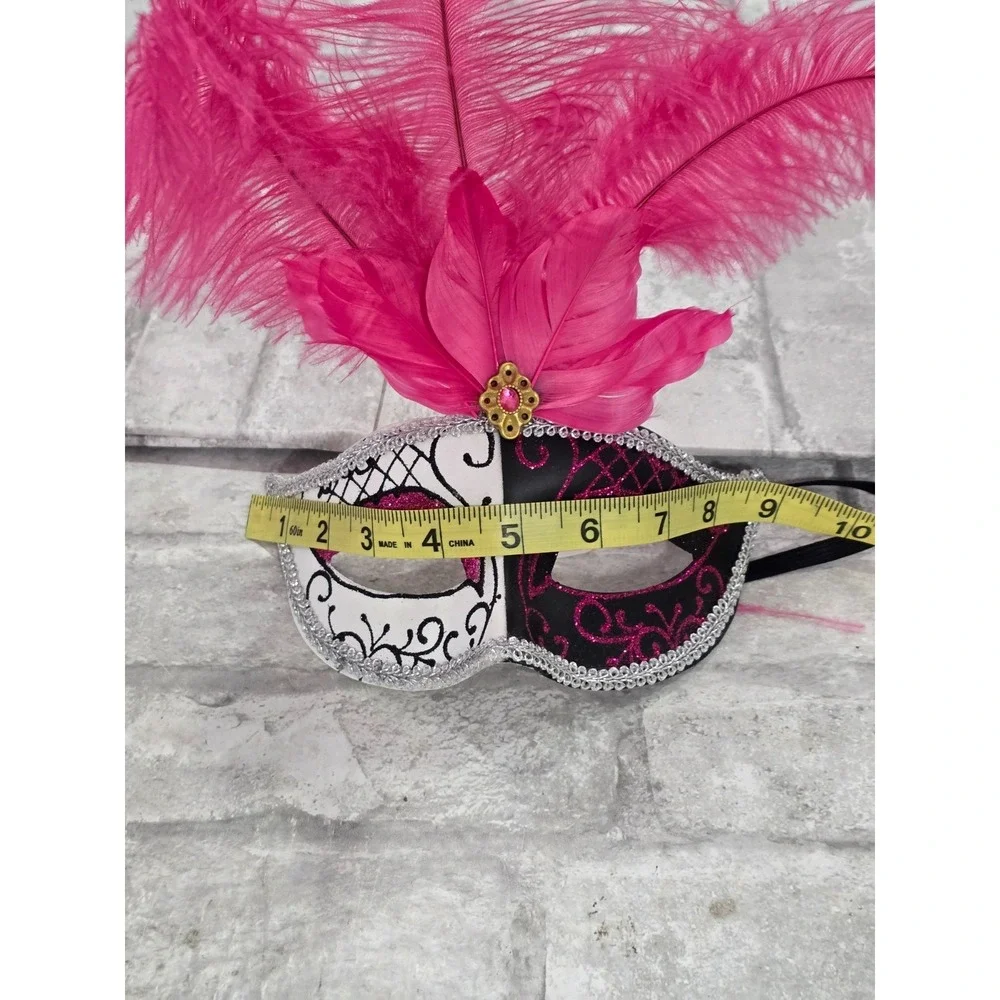 Masquerade Half Masks Black‎ Silver Pink Feathers Lot of 2 Adult NWT